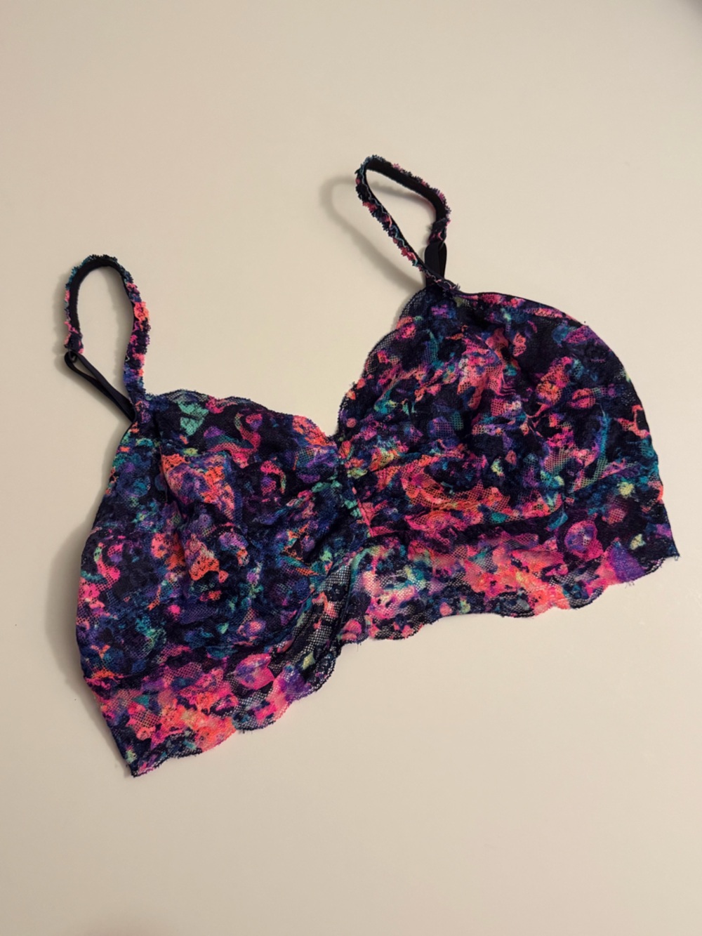 PINK Victoria’s Secret Floral Lace Bralette Multi-Color Neon L